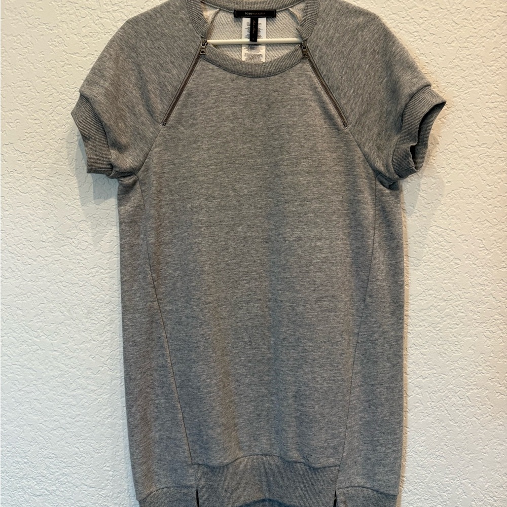 BCBGMaxAzria Gray Raglan Short Sleeve Sweatshirt Dress